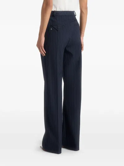 Manière De Voir Julie Pinstripe-print Pleated Tailored Trousers In Blue