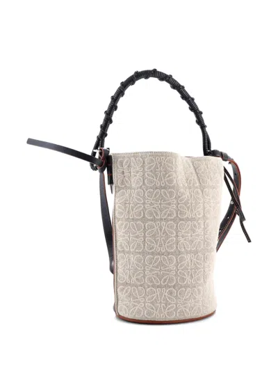 Pre-owned Loewe Gate Anagram Jacquard Canvas Medium Bucket Bag In Black
