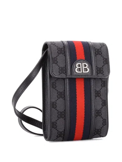 Pre-owned Balenciaga X Gucci The Hacker Project Web Phone Bag Bb Canvas Crossbody Bag In Black