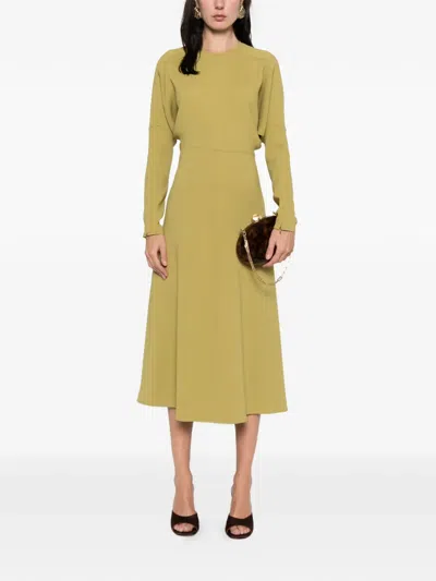Victoria Beckham Dolman Long-sleeve Midi Dress In Green