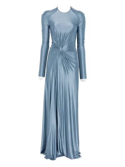Victoria Beckham Long-sleeve Twist-detail Maxi Dress In Blue