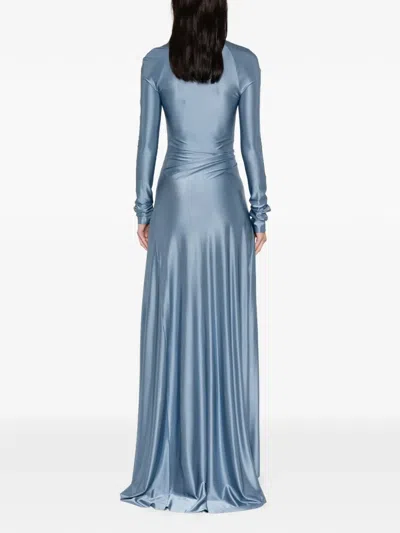 Victoria Beckham Long-sleeve Twist-detail Maxi Dress In Blue