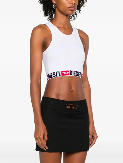 Diesel Sandra-d-core Sleeveless Racerback Crop Top In White