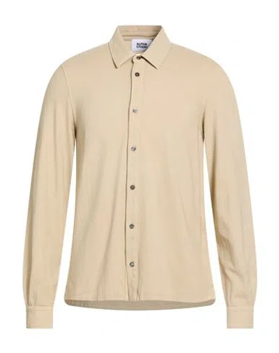 Alpha Studio Man Shirt Beige Size 40 Cotton, Elastane In Neutral