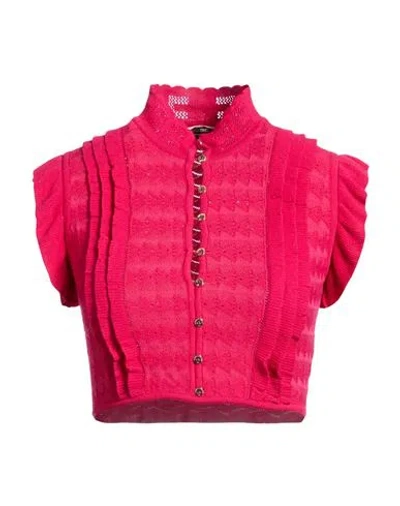Elisabetta Franchi Woman Cardigan Fuchsia Size 2 Viscose, Polyester In Pink