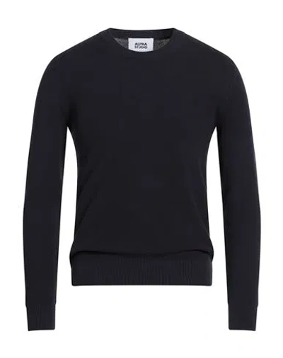 Alpha Studio Man Sweater Midnight Blue Size 38 Cotton, Polyester In Black