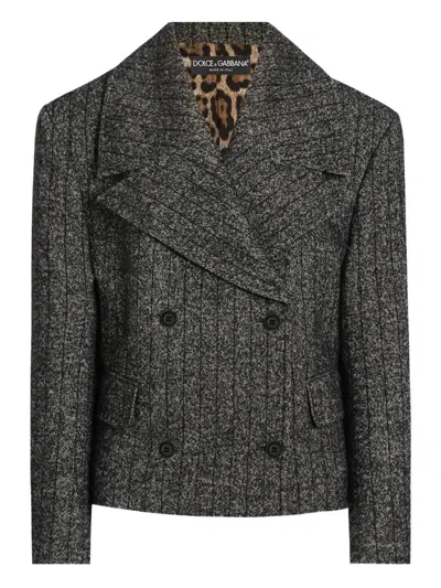 Dolce & Gabbana Striped Double-breasted Jacket In Gray
