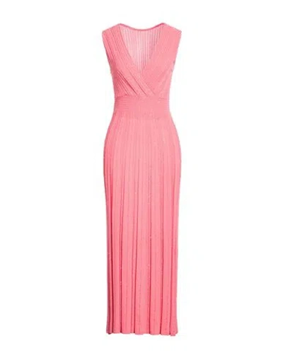 D Exterior D. Exterior Woman Maxi Dress Coral Size Xs Viscose, Polyamide, Polyester In Pink