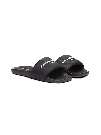 Alexander Wang Padded Logo Pool Slide Sandals Shoes In Black