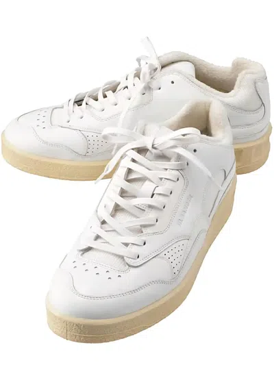 Jil Sander White Leather And Fabric Sneakers In Neutral