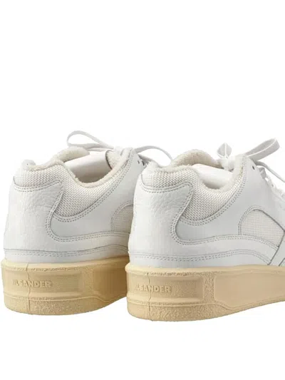 Jil Sander White Leather And Fabric Sneakers In Neutral