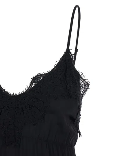 Merci Black Dress With Thin Straps And Tone-on-tone Lace Trim In Fabric Woman In Black