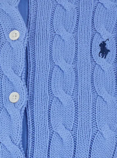 Polo Ralph Lauren Blue Crewneck Cable Knit Cardigan With Pony Embroidery On The Front In Cotton Woman In Blue
