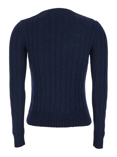 Polo Ralph Lauren Blue Crewneck Sweater With Pony Embroidery On The Front In Cotton Woman In Blue