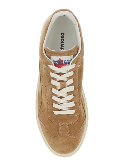 Dsquared2 Beige Low Top Sneakers With Logo Patch On The Tongue And Logo Lettering On The Heel In Suede Man In Multi
