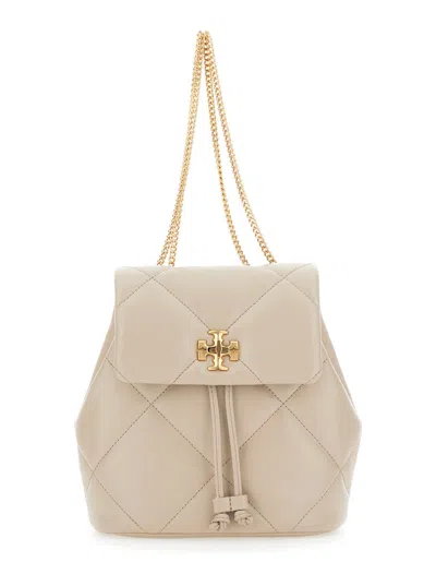 Tory Burch Kira Diamond Small Leather Backpack In Sand