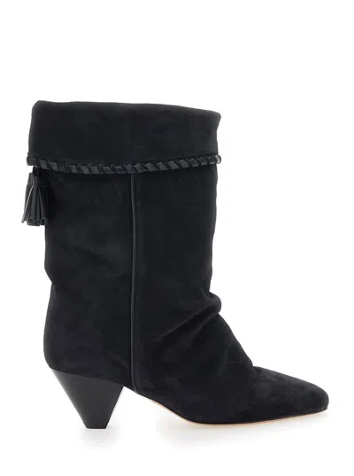 Isabel Marant Dalby Black Boots With Pointed Toe And Tassel Fringe In Suede Woman In Black