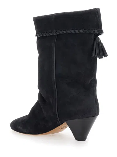 Isabel Marant Dalby Black Boots With Pointed Toe And Tassel Fringe In Suede Woman In Black