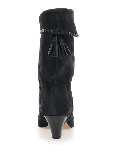 Isabel Marant Dalby Black Boots With Pointed Toe And Tassel Fringe In Suede Woman In Black