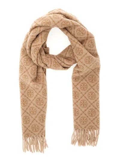 Tory Burch T Monogram Oblong Scarf In Neutral