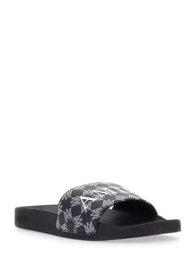 Amiri Men Black Sandals With Logo Lettering On The Front In Rubber Man In Animal Print