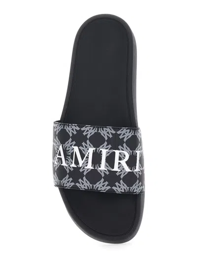 Amiri Men Black Sandals With Logo Lettering On The Front In Rubber Man In Animal Print