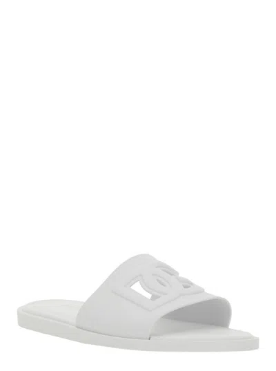 Dolce & Gabbana White Sandals With Logo Detail In Rubber Man In Multi