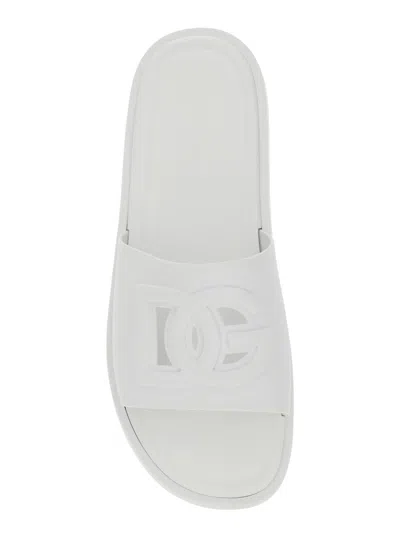 Dolce & Gabbana White Sandals With Logo Detail In Rubber Man In Multi
