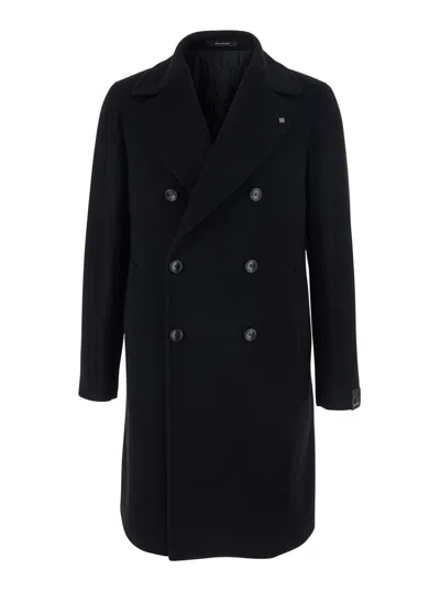 Tagliatore Arden Black Double-breasted Coat With Notched Revers In Wool And Cashmere Man In Black