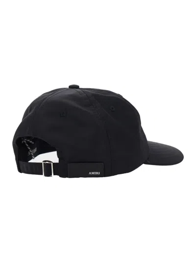 Amiri Men Black Baseball Cap With With Logo Lettering Embroidery In Tech Fabric Man In Black