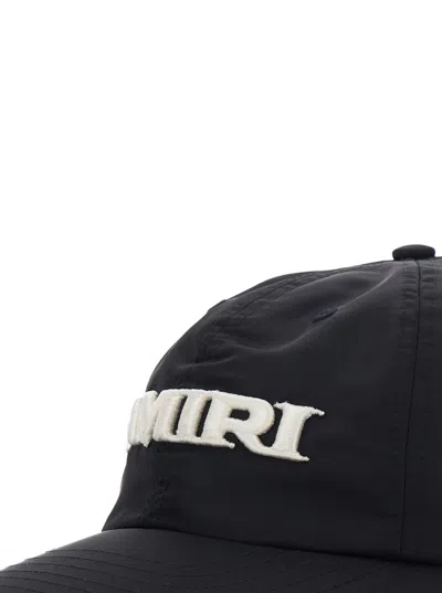 Amiri Men Black Baseball Cap With With Logo Lettering Embroidery In Tech Fabric Man In Black