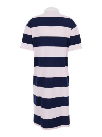 Coperni Striped Polo Long Dress Woman Navy E Pink In Multi