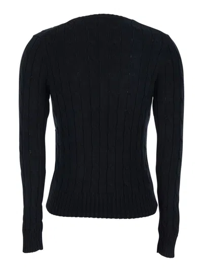 Polo Ralph Lauren 'kimberly' Black V-neck Sweater With Pony Embroidery On The Front In Wool Woman In Black