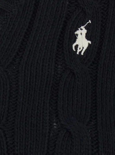 Polo Ralph Lauren 'kimberly' Black V-neck Sweater With Pony Embroidery On The Front In Wool Woman In Black
