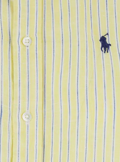 Polo Ralph Lauren Yellow Shirt With Horse Embroidery On The Front And All-over Stripe Motif In Linen Woman In Yellow