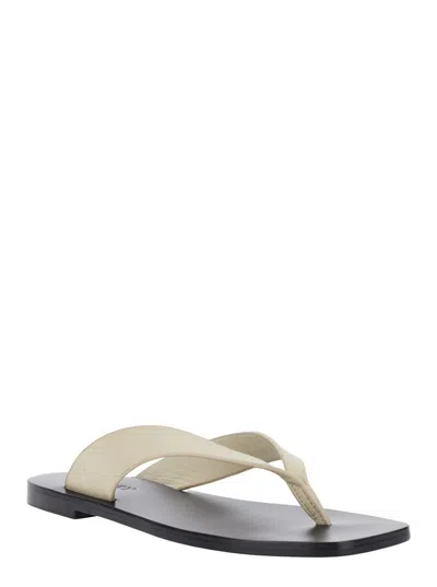 A.emery 'kinto' White And Black Sandals With Square Toe And Thong Design In Leather Woman In White