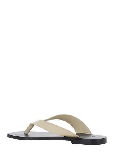 A.emery 'kinto' White And Black Sandals With Square Toe And Thong Design In Leather Woman In White