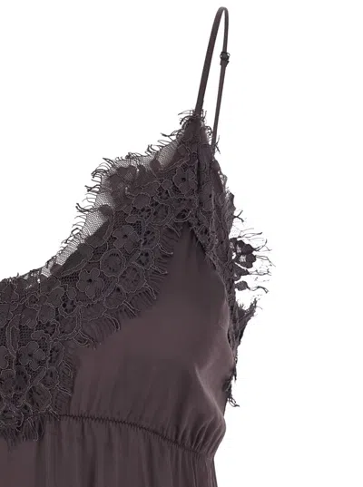 Merci Brown Dress With Thin Straps And Tone-on-tone Lace Trim In Fabric Woman In Brown