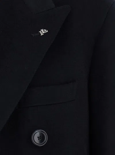 Tagliatore Londra Blue Oversized Double-breasted Coat In Wool Blend Man In Black