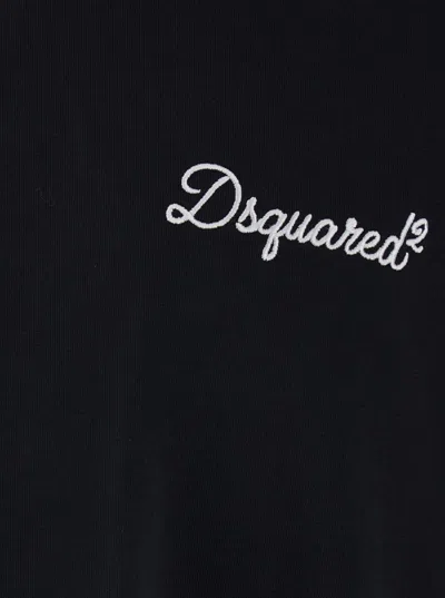 Dsquared2 Men Black T-shirt With Embroidered Logo On The Chest In Cotton Man In Black