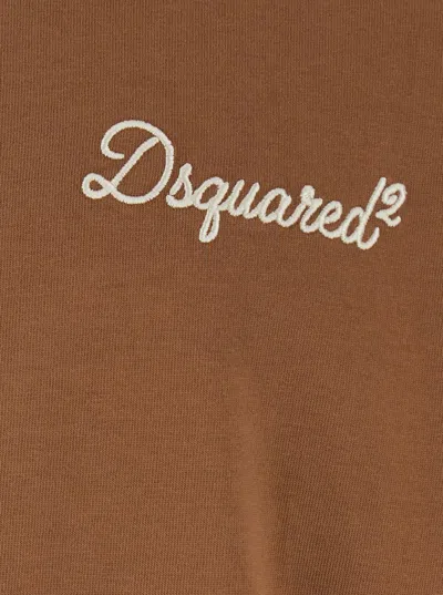 Dsquared2 Men Brown T-shirt With Embroidered Logo On The Chest In Cotton Man In Brown