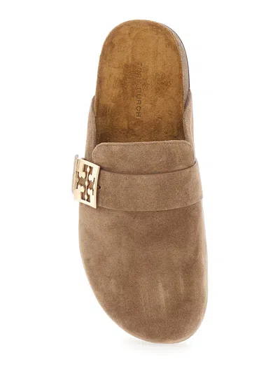 Tory Burch Mellow Suede Slippers Flat Sole In Brown