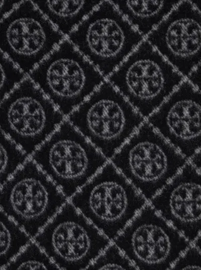 Tory Burch T Monogram Oblong Scarf In Black
