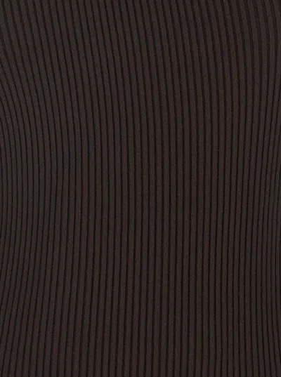 Rick Owens Athena Brown Ribbed Knit Sleeveless Asymmetric Long Dress With Wide Neckline In Viscose Blend Woman In Brown