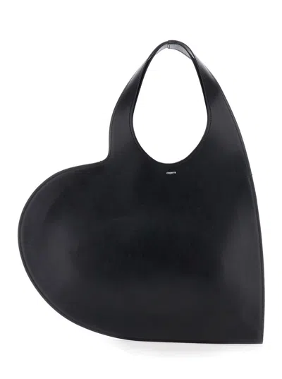 Coperni Black Heart Shaped Shoulder Bag With Cut-out On The Handle In Suede Woman In Black