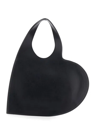 Coperni Black Heart Shaped Shoulder Bag With Cut-out On The Handle In Suede Woman In Black