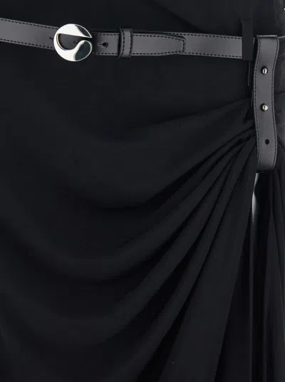 Coperni Women Black Long Dress With Open Back And Logo Belt At The Waist In Fabric Woman In Black