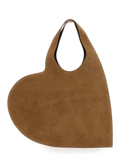 Coperni Women Brown Heart Shaped Shoulder Bag With Cut-out On The Handle In Suede Woman In Brown