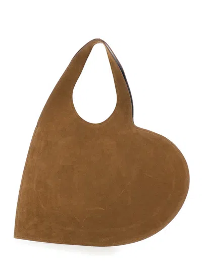 Coperni Women Brown Heart Shaped Shoulder Bag With Cut-out On The Handle In Suede Woman In Brown