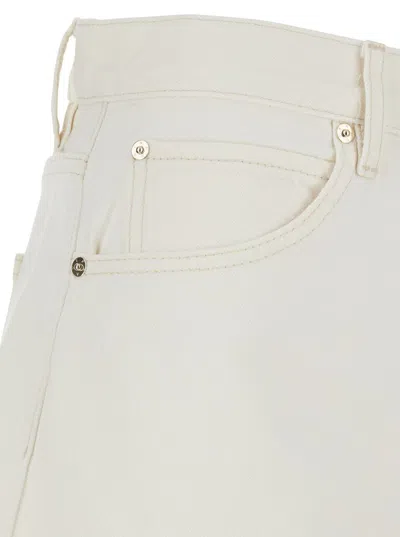 Frame The Bubble White Five-pocket Jeans With Balloon Legs In Denim Woman In White